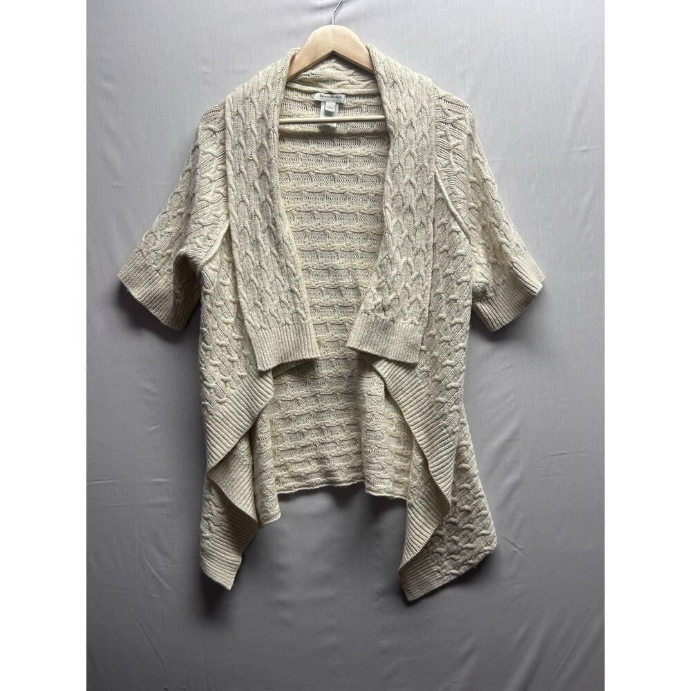 Banana Republic Women’s L Open Front Wrap Cable Knit Sweater Cream Short Sleeves